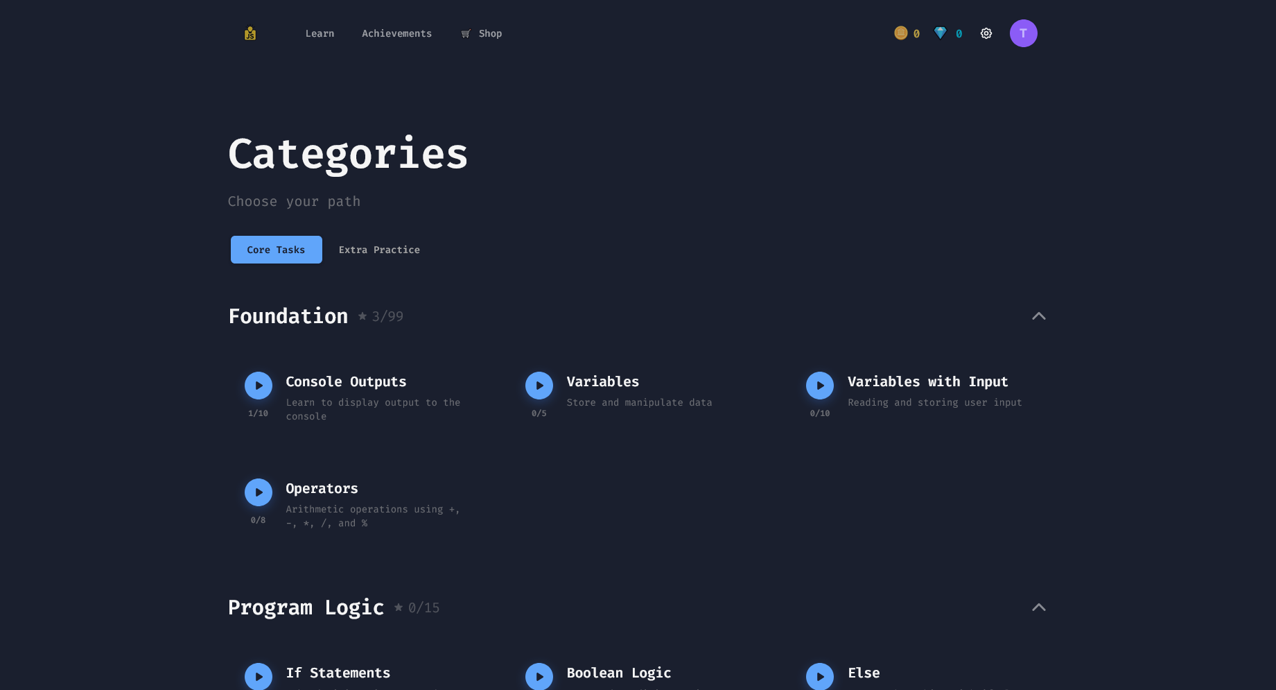Task Selection Screen